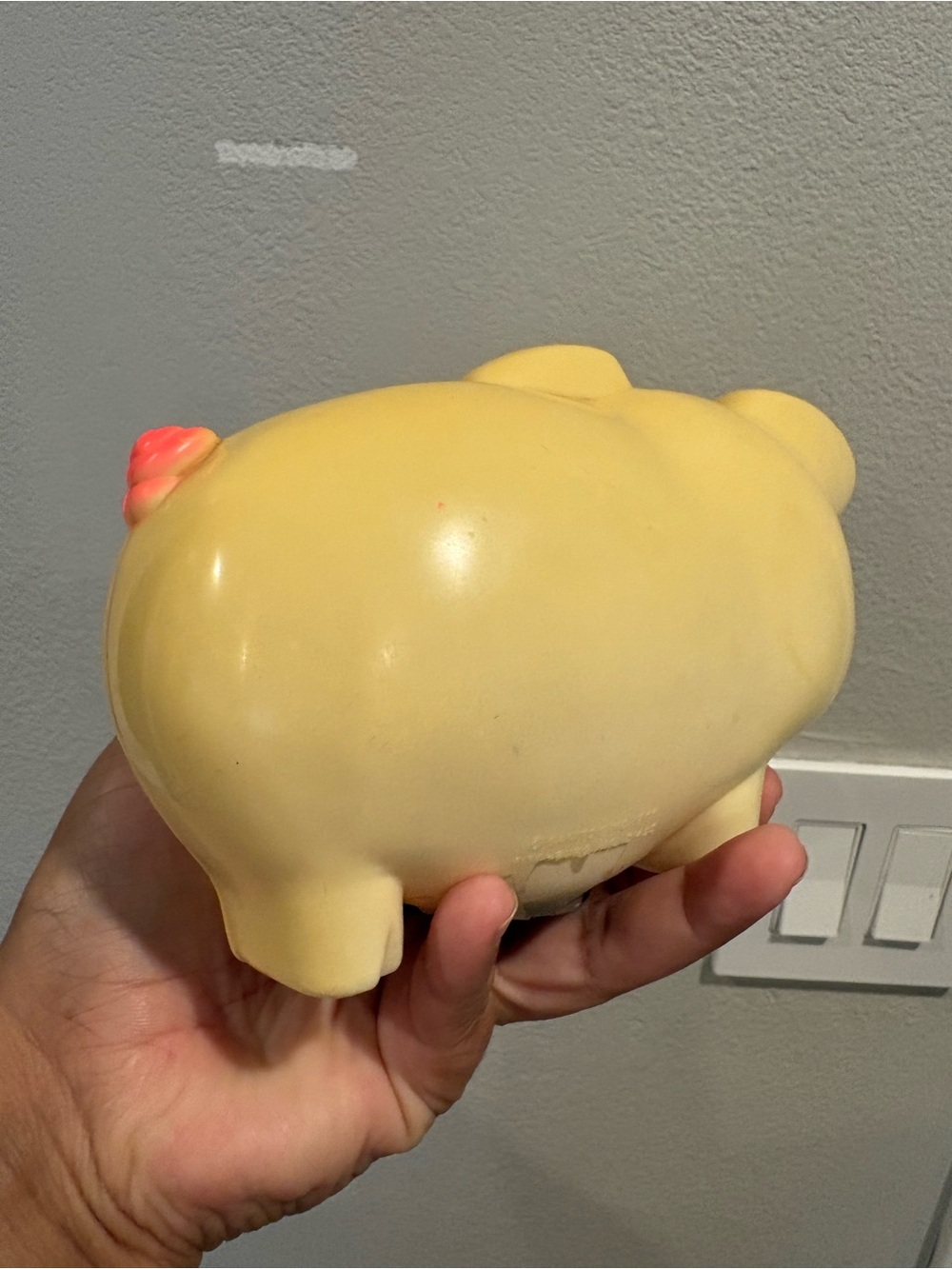 Vintage 1977 Sanitoy Yellow Plastic Piggy Bank Hand Painted Bright Colors - Picture 5 of 10